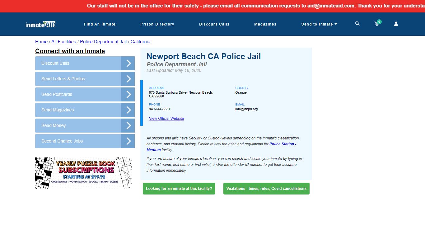 Newport Beach CA Police Jail & Inmate Search - Newport ...