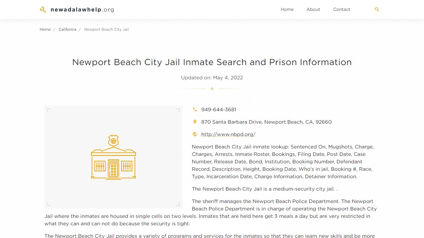 Newport Beach City Jail Inmate Search, Visitation, Phone ...